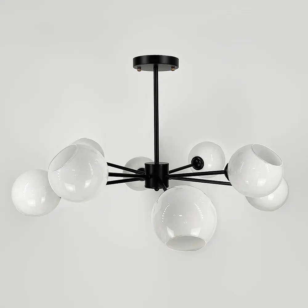 Люстра в черном корпусе на 8 белых глянцевых плафонах | Ст. F 68/8 BK | Line F - фото 6