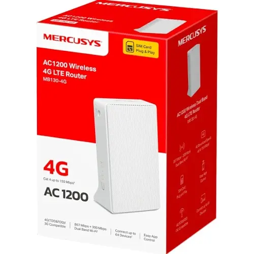 Модем 4G Mercusys MB130-4G, White, 2.4 ГГц / 5 ГГц, (300 Мб/с / 867 Мб/с), LAN, WAN, Wi-Fi, 3G, 4G/LTE - фото 3