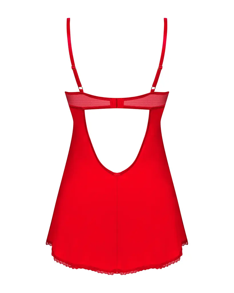 Пеньюар Obsessive Ingridia chemise & thong XL/2XL, червоний, сорочка, стрінги - фото 4