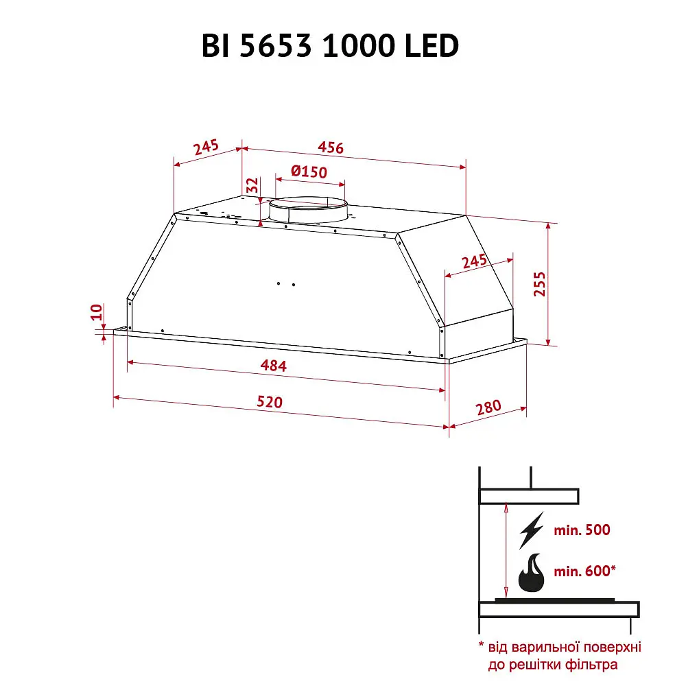 Витяжка повновбудована PERFELLI BI 5653 WH 1000 LED - фото 12