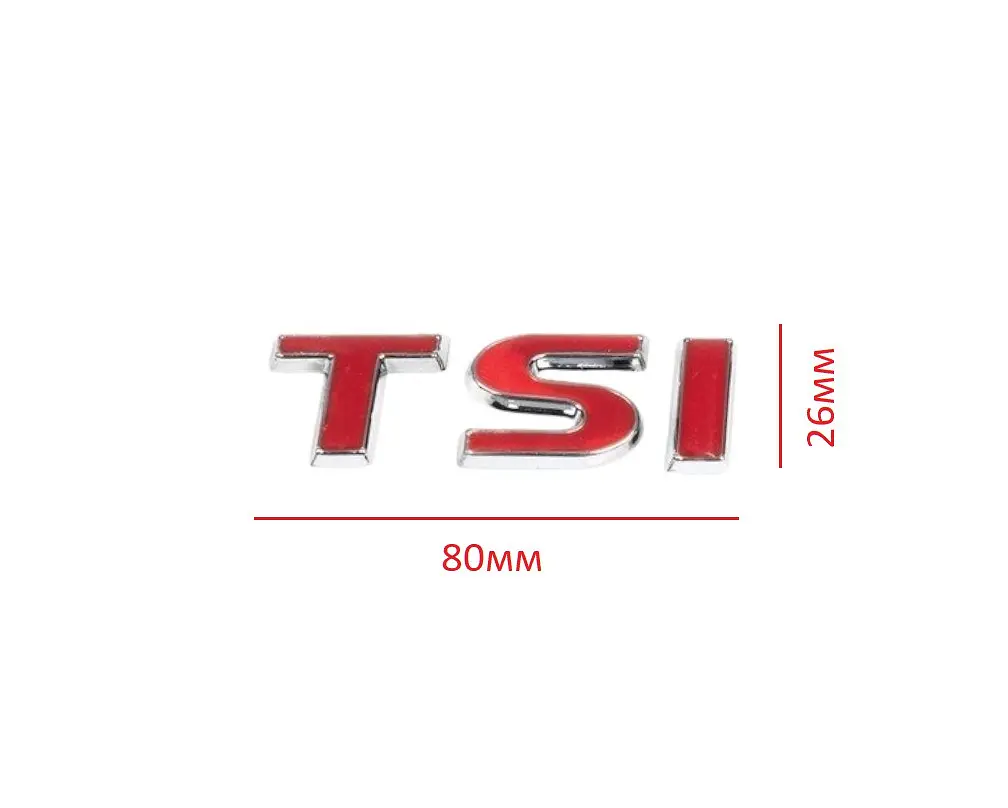 Емблема напис TSI для Volkswagen Червона з Хромом 80х26 мм (на скотчі) 1K9853675C - фото 2