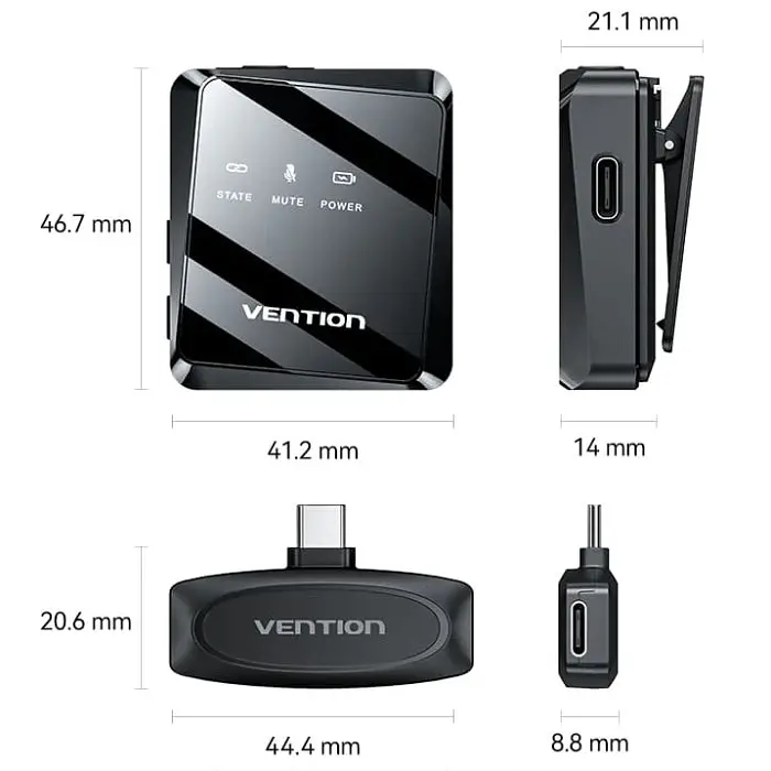 Бездротовий підвійний мікрофон петличний Vention USB-C 2-Pack Wireless Lavalier Чорний - фото 5