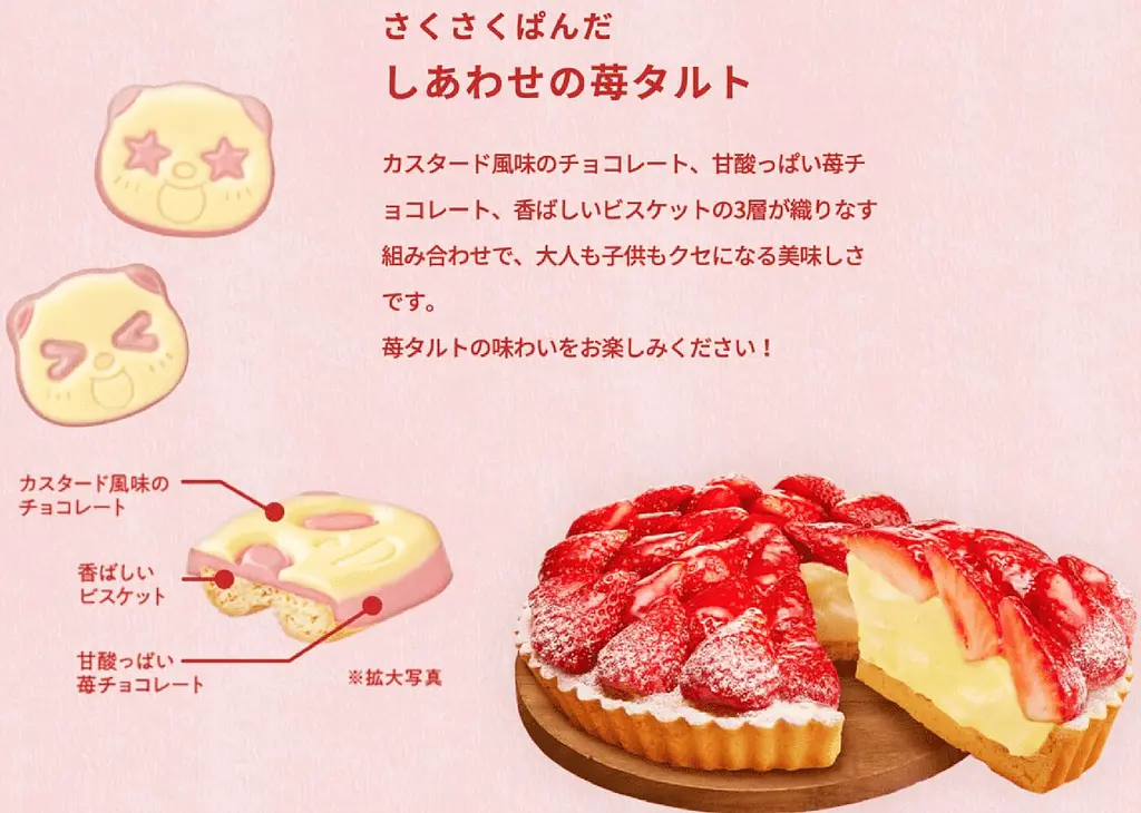 Печиво Kabaya Sakusaku Panda Strawberry Tart Flavored Cookies 47г - фото 5