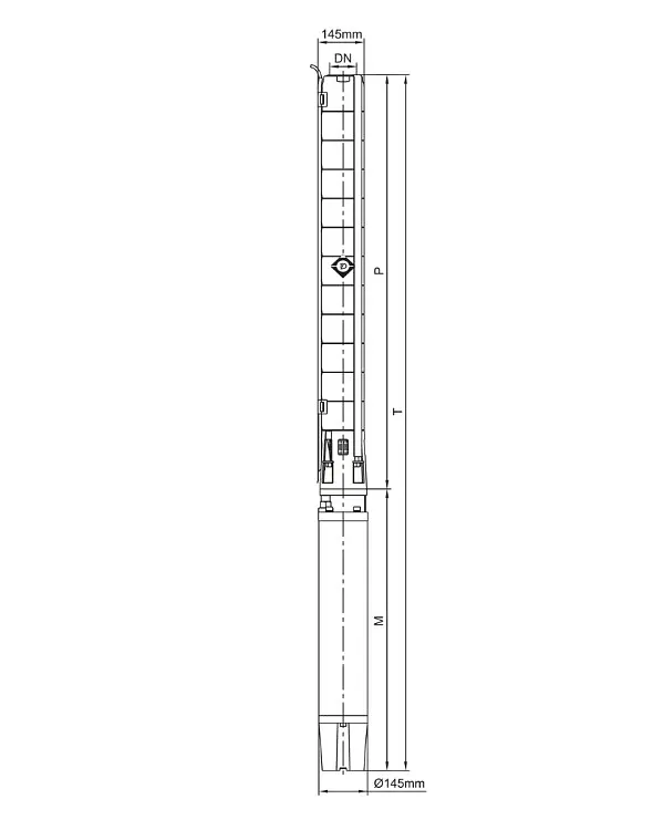 Насос відцентровий свердловинний DONGYIN 6SP30-10 380В 9.2кВт H 114(76)м Q 700(500)л/хв Ø145мм +пульт (з 3х частин) (7777273) - фото 6