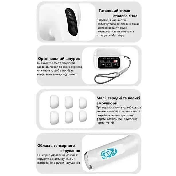 Бездротові навушники A9 Pro TWS Bluetooth 5.3 сенсорні White - фото 3