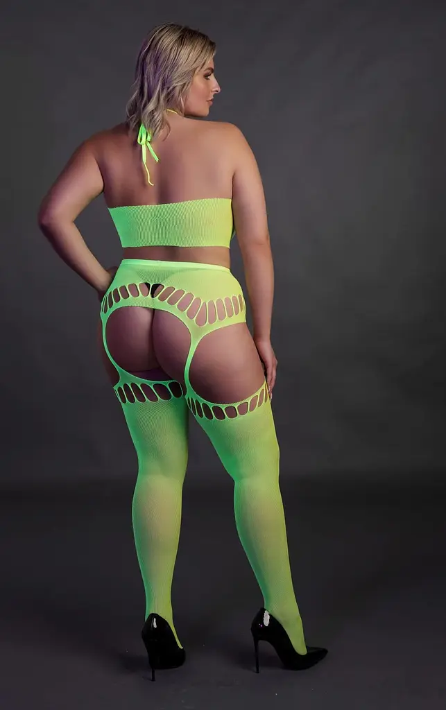 Комплект білизни Ouch! Two Piece with Crop Top and Stockings, XL/XXXXL (зелений) - фото 7