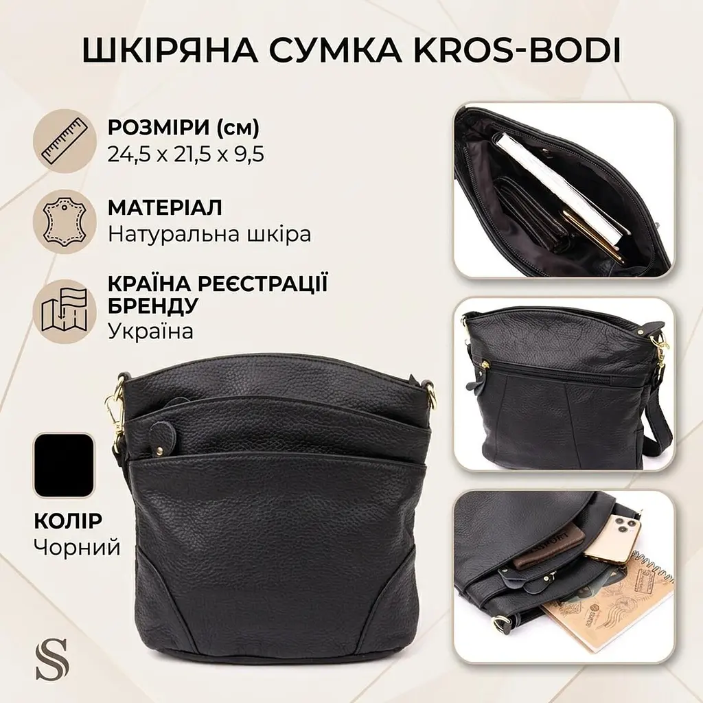 Жіноча компактна сумка зі шкіри 20415 Vintage чорна - фото 2