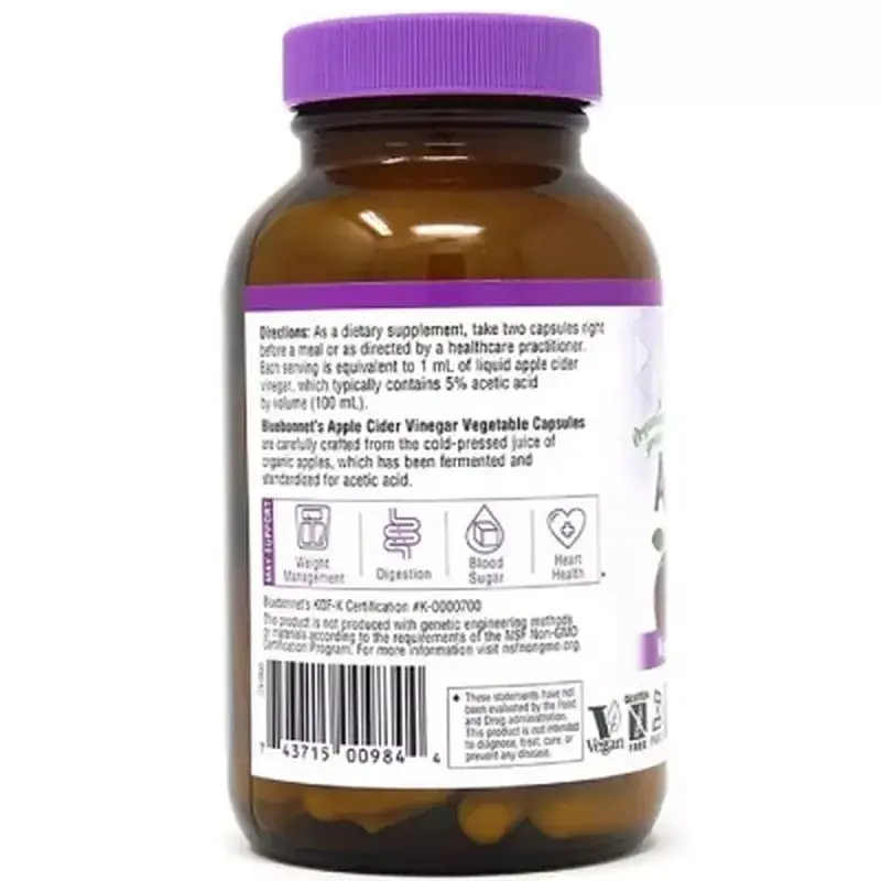 Трави Bluebonnet Nutrition Яблучний оцет, Apple cider vinegar, 120 вегетаріанських капсул (BLB0984) - фото 3