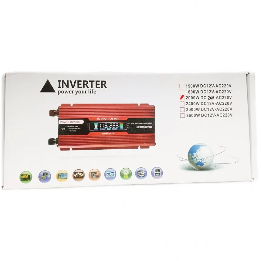 Інвертор напруги Solar Smart King Power Inverter 018 модифікована синусоїда Red 1 розетка 2 USB екран з 24V на 220V 2000W (11064) - фото 5