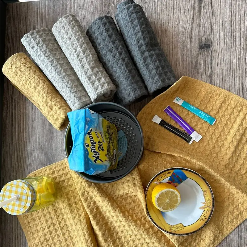 Набор кухонных вафельных полотенец Lovely Svi 4 шт: 35 x 75 см, 100% хлопок – Желтый (561035) - фото 4