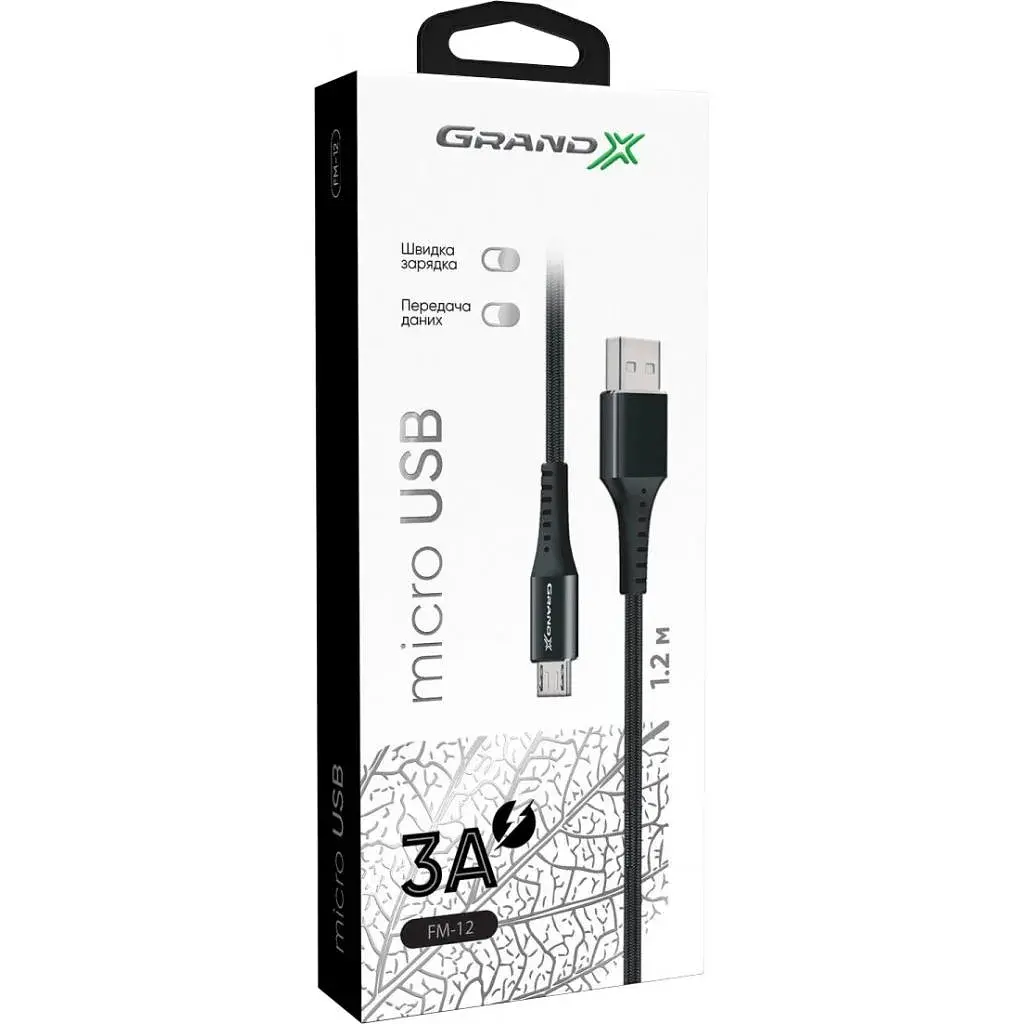 Дата кабель USB 2.0 AM to Micro 5P 1.2m Grand-X (FM-12B) - фото 4