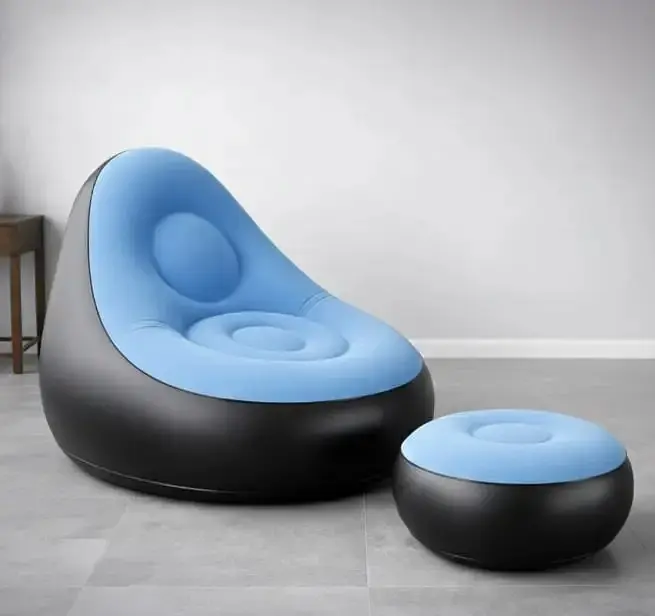 Надувне садове крісло з пуфиком Air Sofa Comfort велюрове 110×100×75 см вініл з вологостійким флокованим покриттям Блакитний  - фото 5