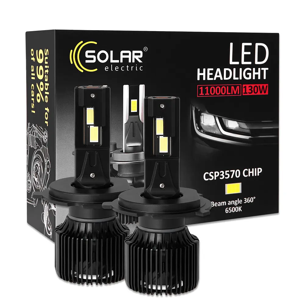 Автолампа Solar LED H4 12/24V 130W 11000 Lm 6500K CSP3570 2 шт. (8704S2) - фото 5