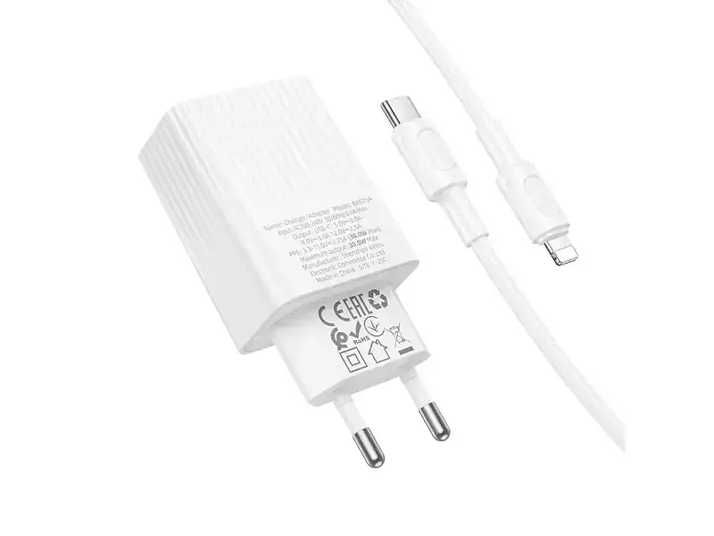 Мережевий зарядний пристрій Borofone BAS75A 30 W USB Type-C to Lightning cable White (6941991122842) - фото 2