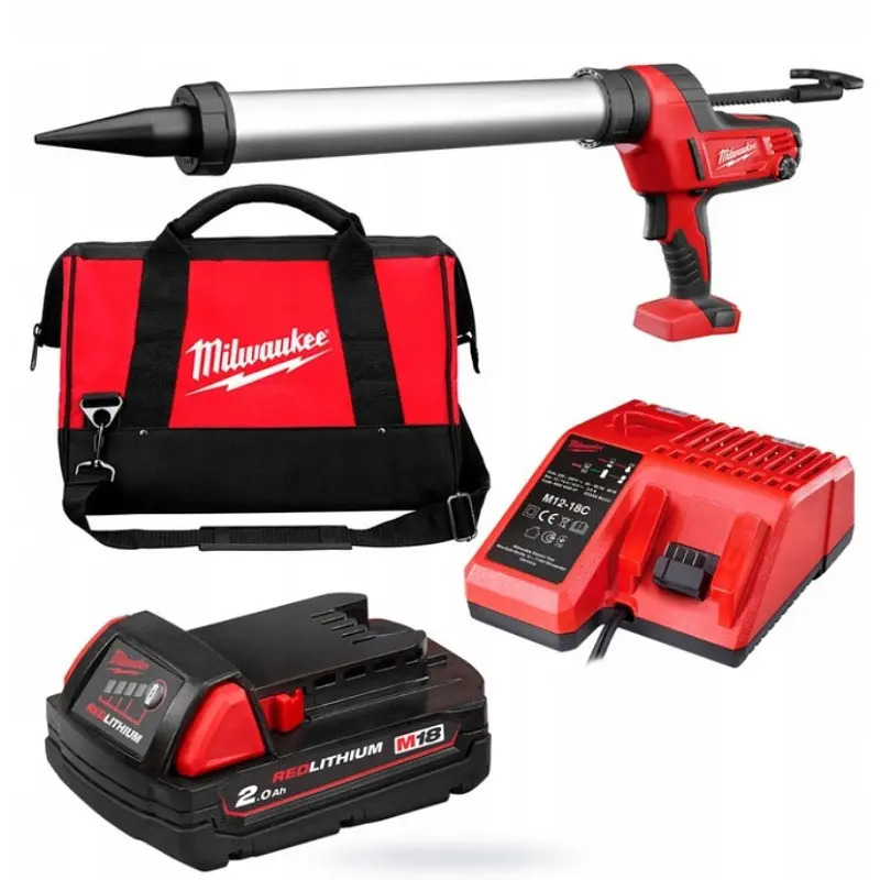 Пістолет для герметиків акумуляторний MILWAUKEE, C18 PCG/600A-201В, 600мл (зарядний пристрій М12-18 С, 1 акумулятор М18 В2 2А·год, алю - фото 2
