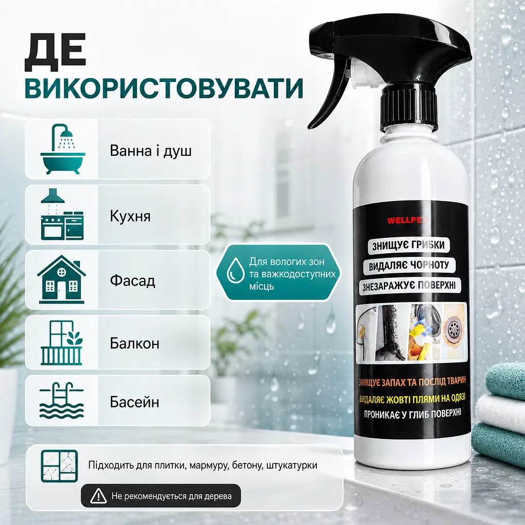 Засіб від плісняви Wellpex 500 мл.2 шт в пакуванні. Відбілюючий ефект. Швидкий результат. - фото 7