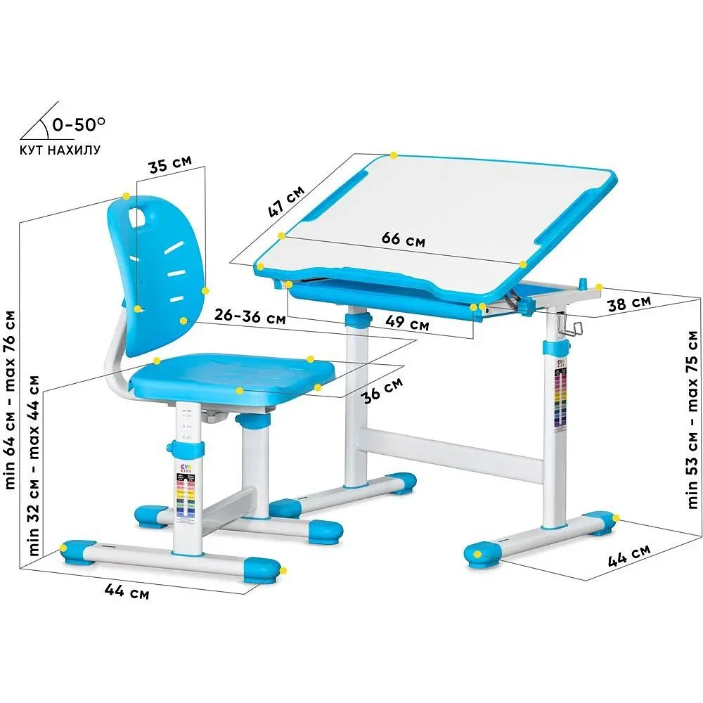 Комплект мебели Evo-kids Evo-06 Ergo Blue: стол+стул (Evo-06 Ergo BL) - фото 2
