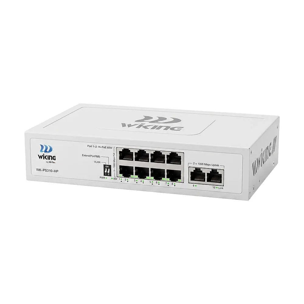 PoE-комутатор 10-портовий некерований Wiking WK-PS310-HP гігабітний, 8x1000Mbps PoE, 2x1000Mbps Uplink, 110W (73-00280)