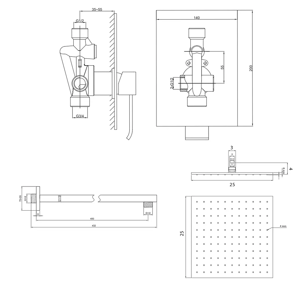 Душова система Kohlman Axis 25 chrome + BOX прихованого монтажу QW220NQ25, Хром - фото 2