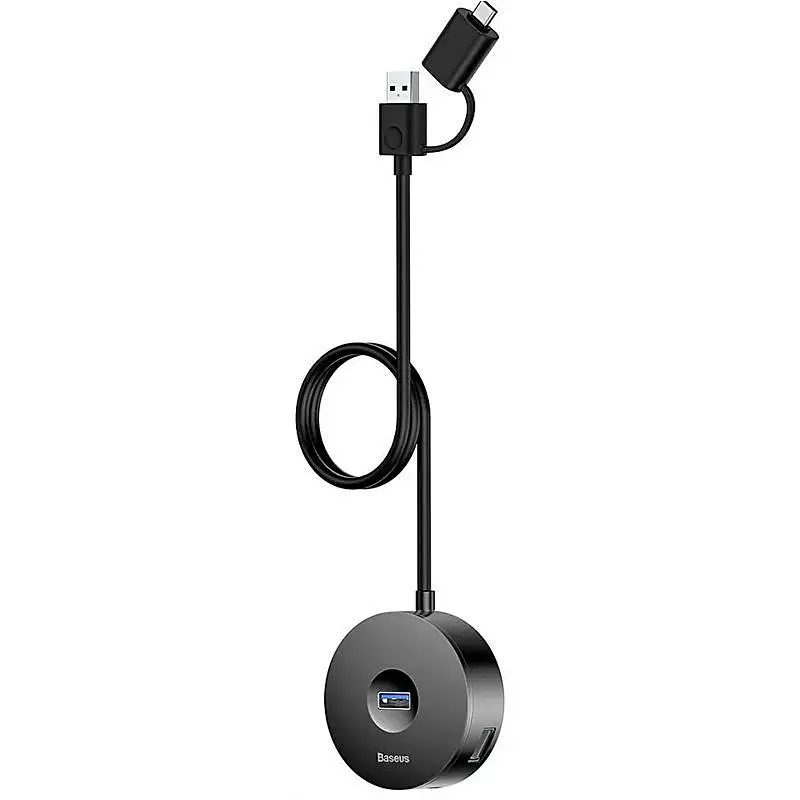 Мультипортовый адаптер USB Хаб Baseus Round Box Type-C + USB to 1 USB3.0 + 3 USB2.0 CAHUB-GA01 Black - фото 2