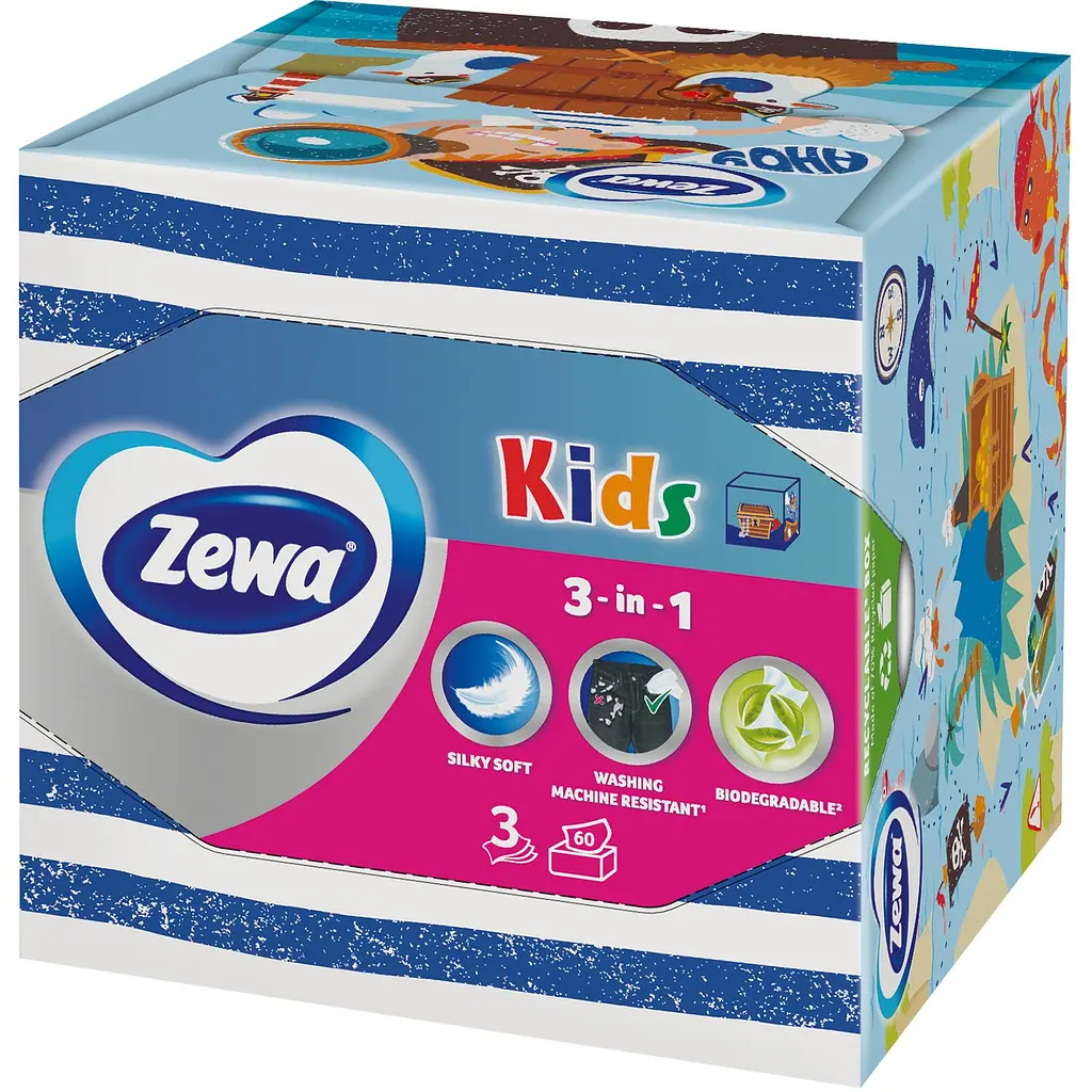 Серветки косметичні Zewa Kids Zoo Cube тришарові 60 шт. - фото 3