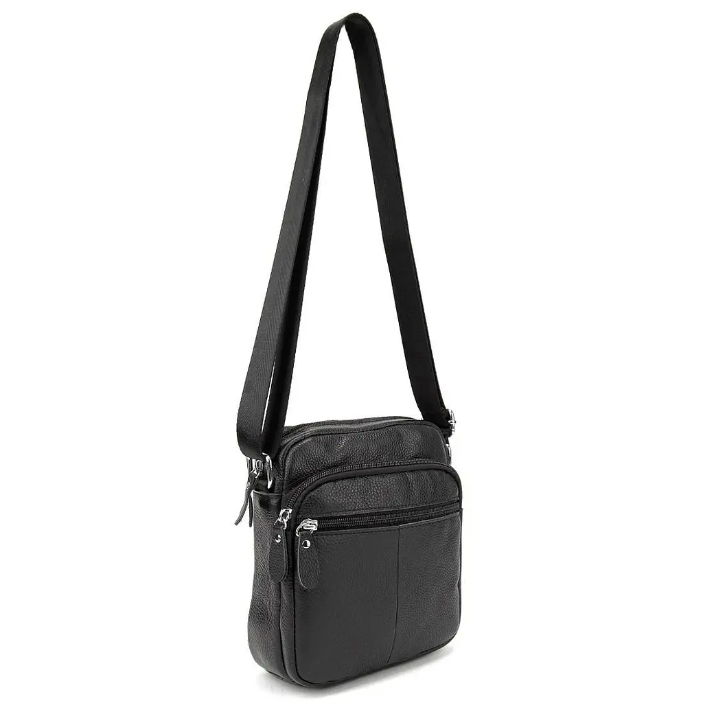 Шкіряний компактний чоловічий месенджер чорний Tiding Bag M56-0080A - фото 7