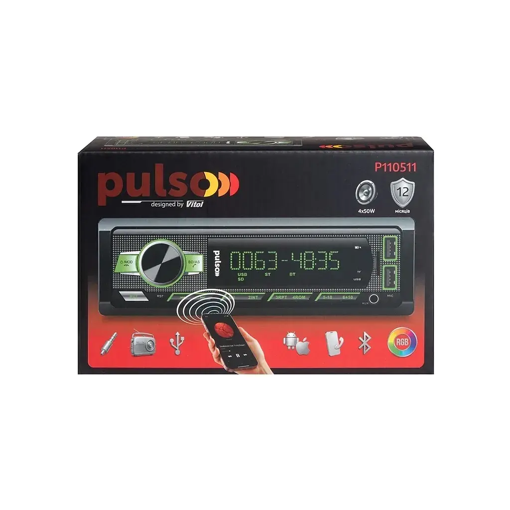 Автомагнітола PULSO RGB USB FM RCA LCD-дисплей 4х50 Вт (P110511) - фото 5