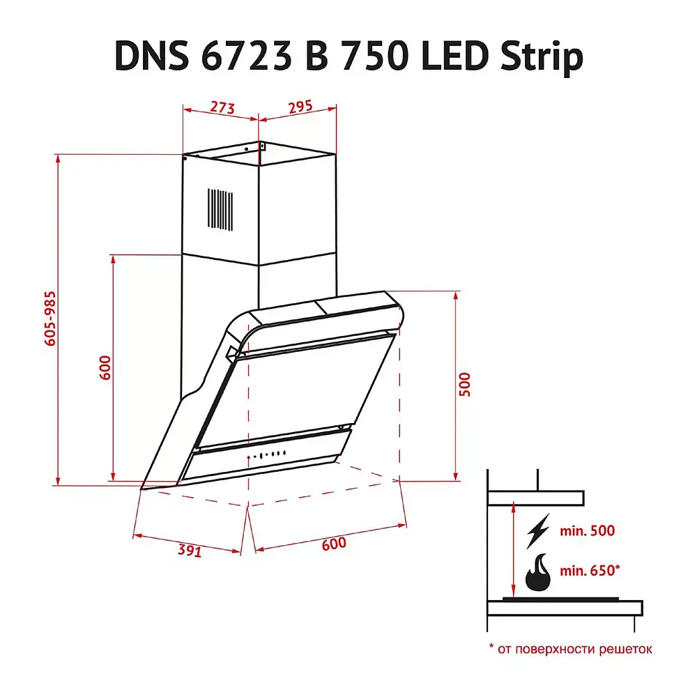 Витяжка декоративна похила Perfelli DNS 6723 B 1100 BL LED Strip - фото 9