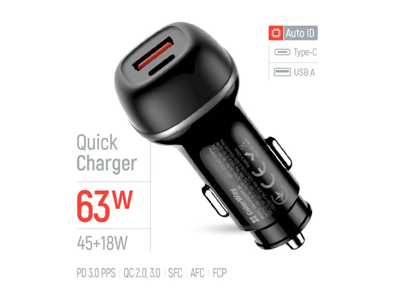 Автомобільний зарядний пристрій ColorWay 63 W Black (CW-CHA067PD-BK) - фото 4