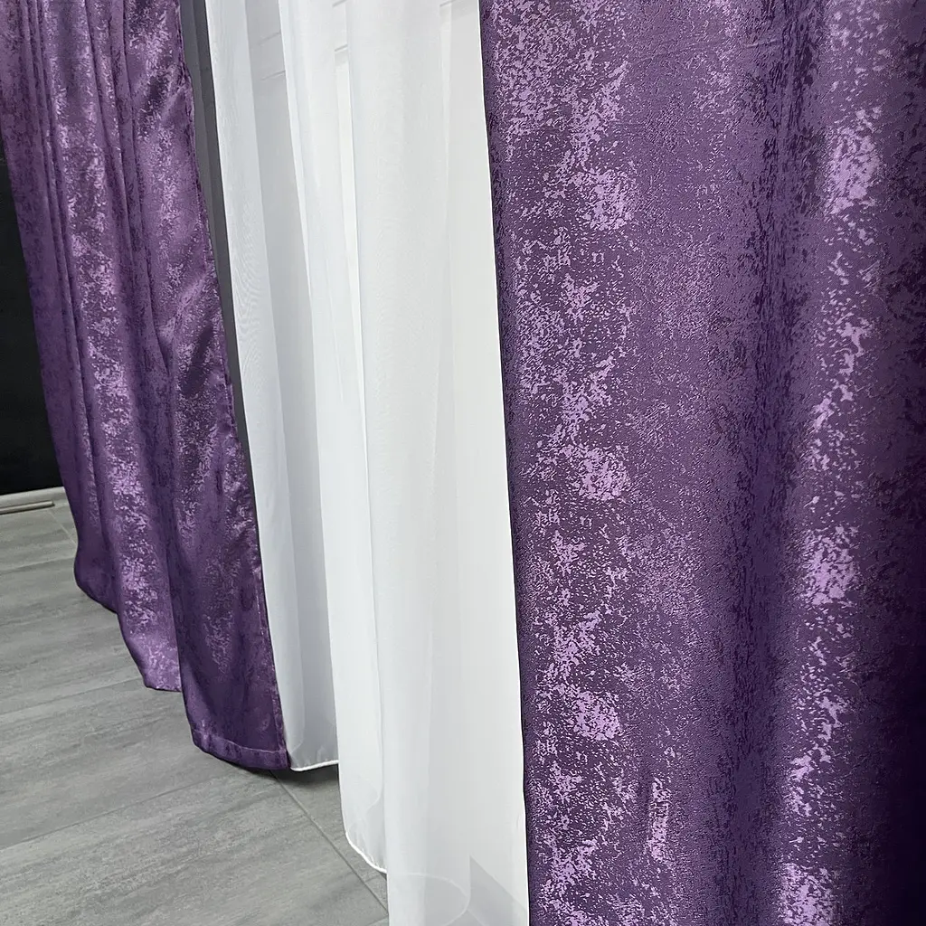 Жакардові штори фіолетового кольору 2шт. 150х270 з білим шифоновим тюлем 400х270, на тасьмі ALBO pbe0052678 - фото 5