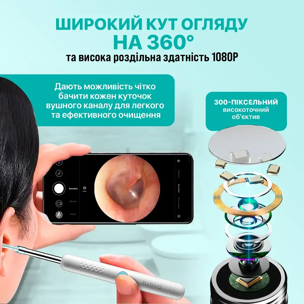 Устройство для удаления ушной серы с камерой с отоскопом Bebird X0 1080P Black - фото 9