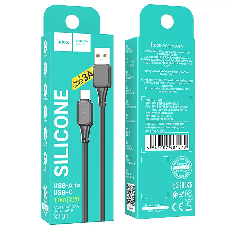 Кабель Hoco X101 Assistant silicone charging data cable Type-C Black - фото 2