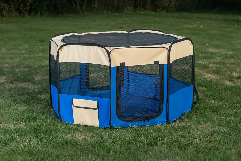 Вольєр-манеж для цуценят SenFul Foldable Pet Play Pen, синій з бежевим - фото 2