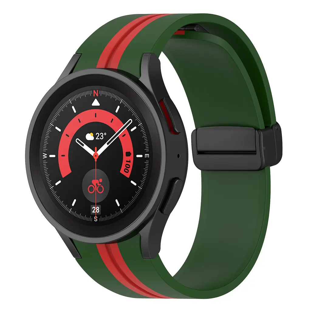 Ремешок для Samsung Galaxy Watch 4 Classic 42mm - зелено-красный ширина крепления 20мм силикон Watchbands Cls-line-black (W36-0WB62202667) - фото 2
