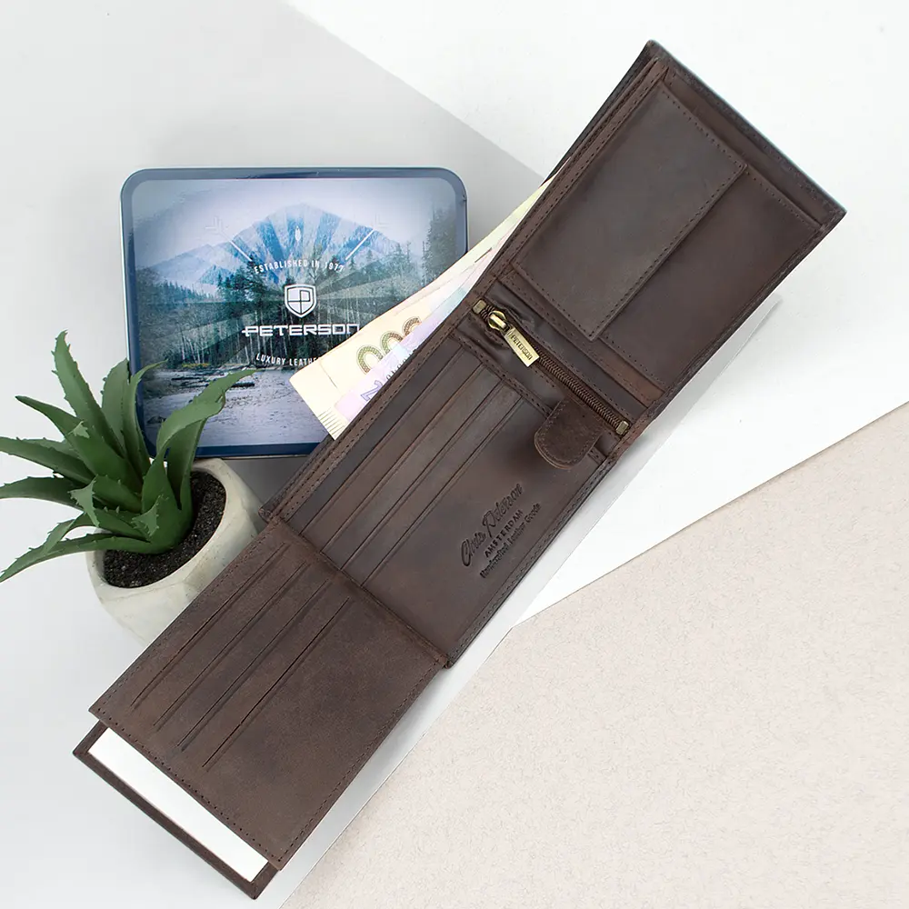 Портмоне мужское кожаное Peterson N992-BE-MOUN темно-коричневое Mountain Adventure - фото 6