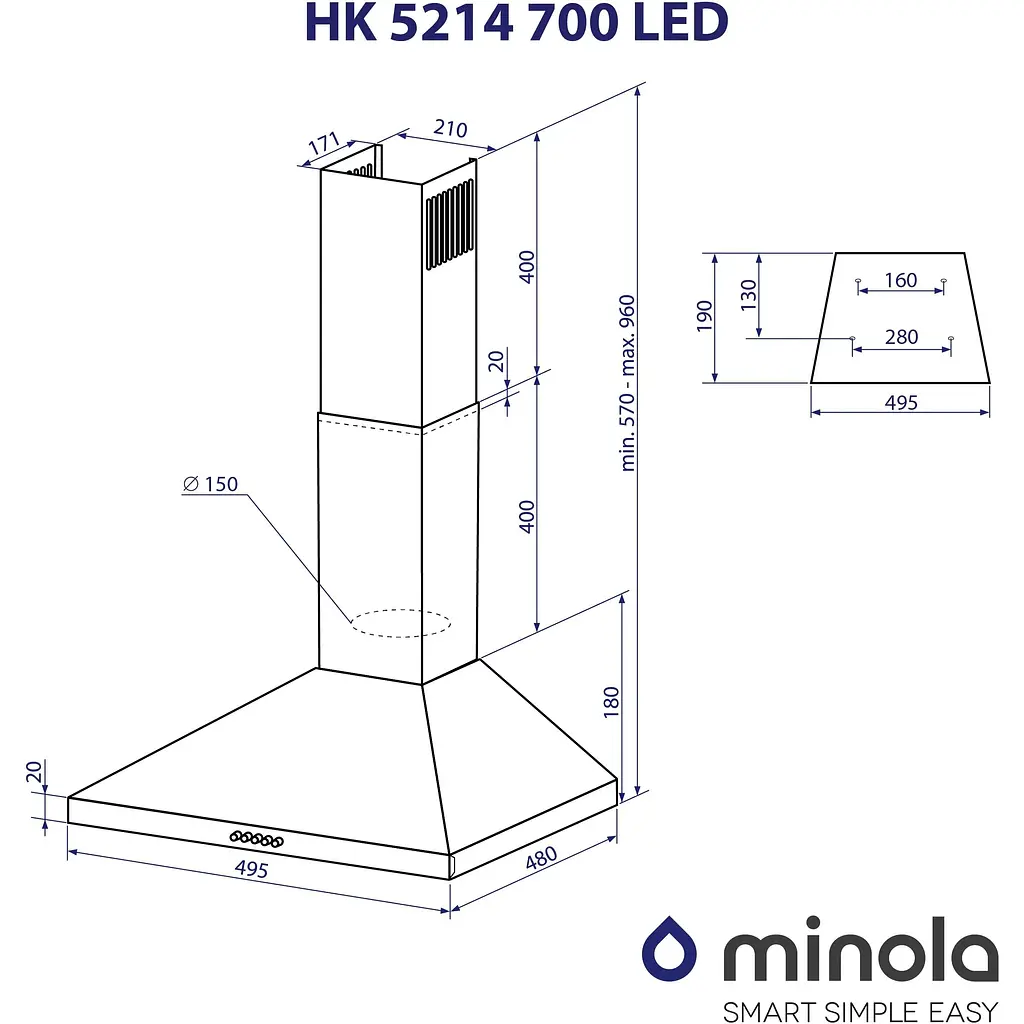 Вытяжка Minola HK 5214 I 700 LED - фото 9