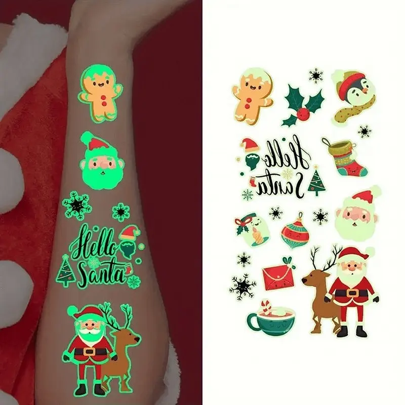 Набір тимчасових тату "Різдво №2" kids-tatto-set10-2-christmass, що світяться, 12 х 7 см - фото 4