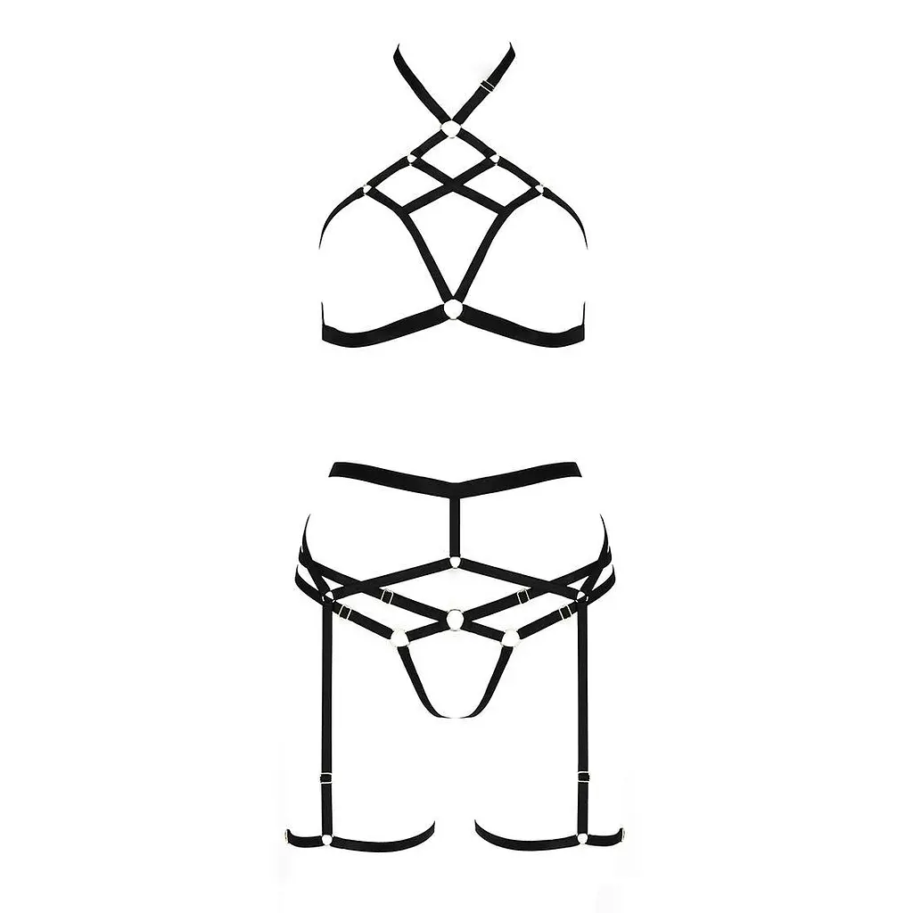Комплект білизни MORGAN Set OpenBra black - Passion Exclusive: стрепи: трусики ліф пояс L/XL - фото 5