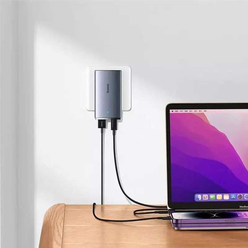 МЗП Baseus GaN5 Pro Ultra-Slim QC 3.0+PD 65W (1USB-A/1C) + кабель Type-C to Type-C (CCGP15011) Gray - фото 4