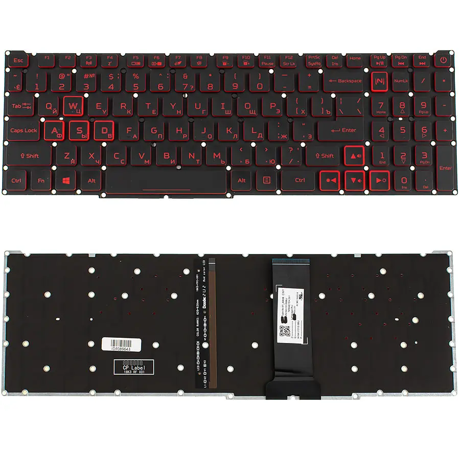 Клавіатура для ноутбука ACER (Nitro: AN515-54) rus, black, без фрейма, підсвічування клавіш(RED) (оригінал) - фото 2