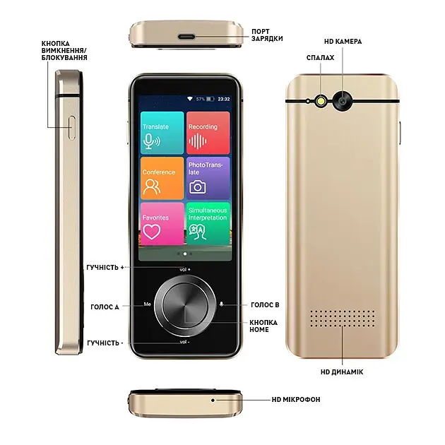Портативний перекладач HongTop M9 WI-FI 1500мАг, 1/8GB, 5Мп, Gold перекладає з 137 мов, та 16 без інтернету - фото 4