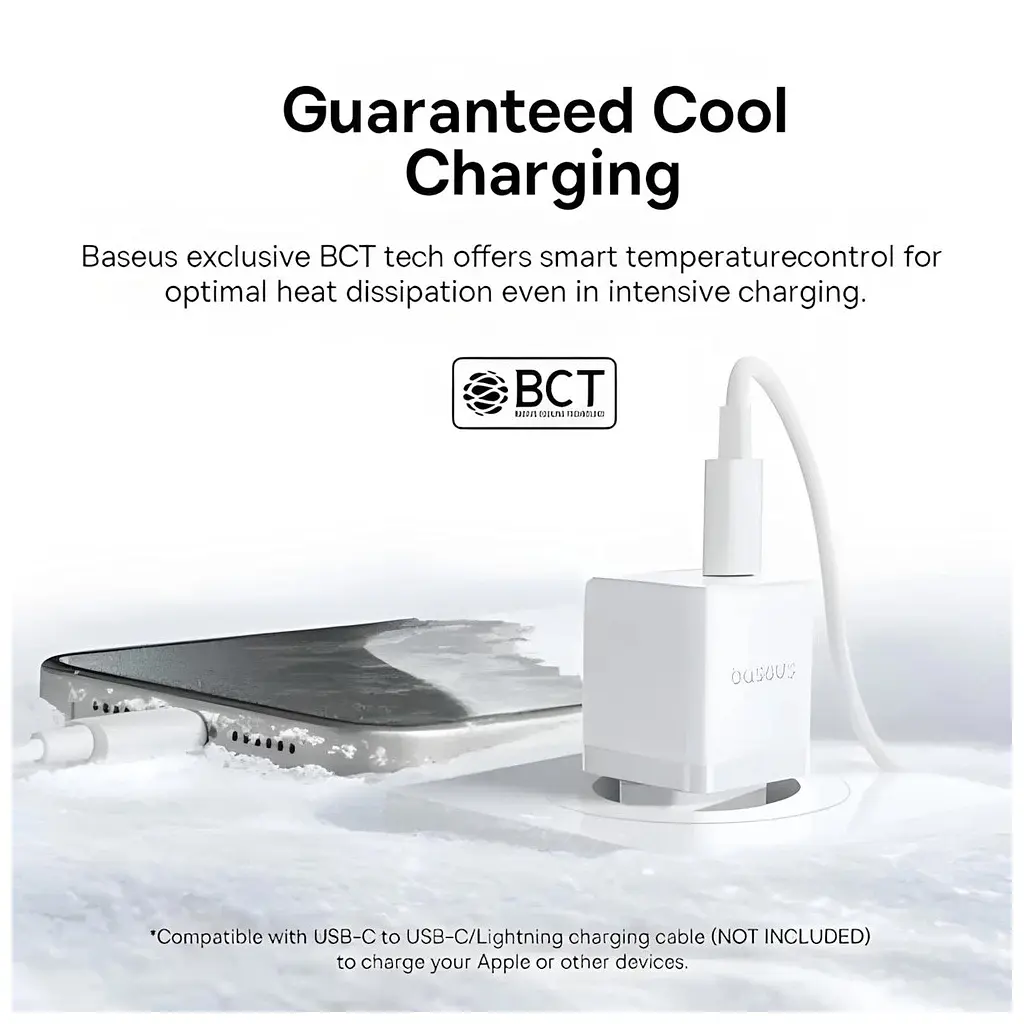 Зарядний пристрій Baseus 1xUSB-C 20 Вт + 1xUSB білий + кабель USB-C — USB-C 60 Вт 1.0 м (P10111608213-01) - фото 2