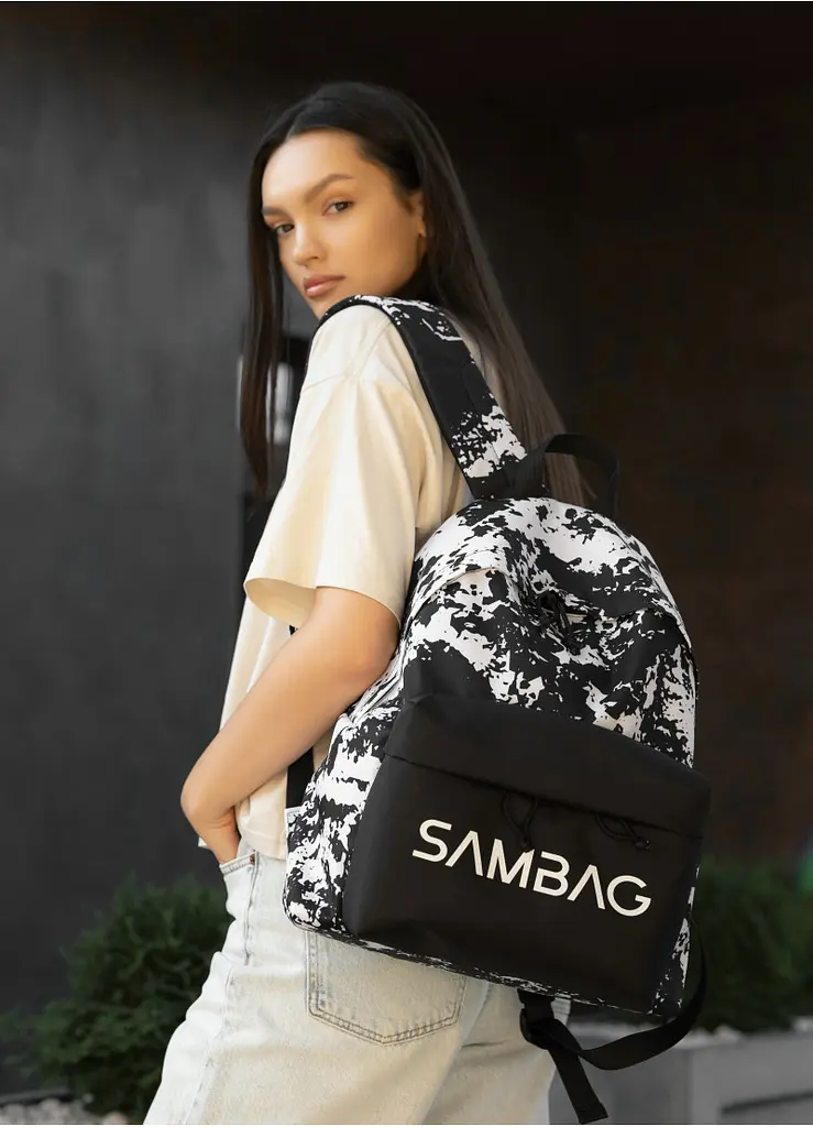 Жіночий рюкзак Sambag Active чорний тканевий з принтом "split" 40 х 33 х 14 см (11811145)