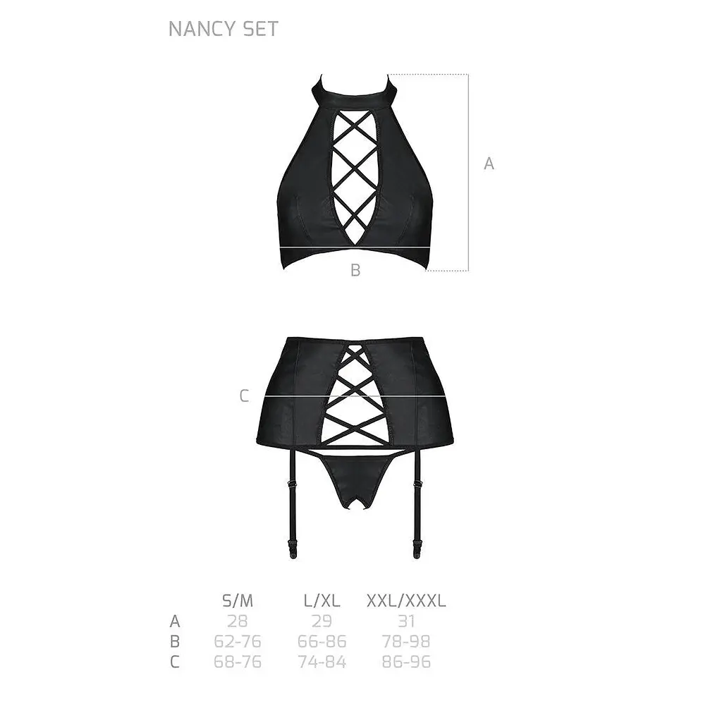 Комплект из эко-кожи с имитацией шнуровки Passion Nancy Set black L/XL - фото 5