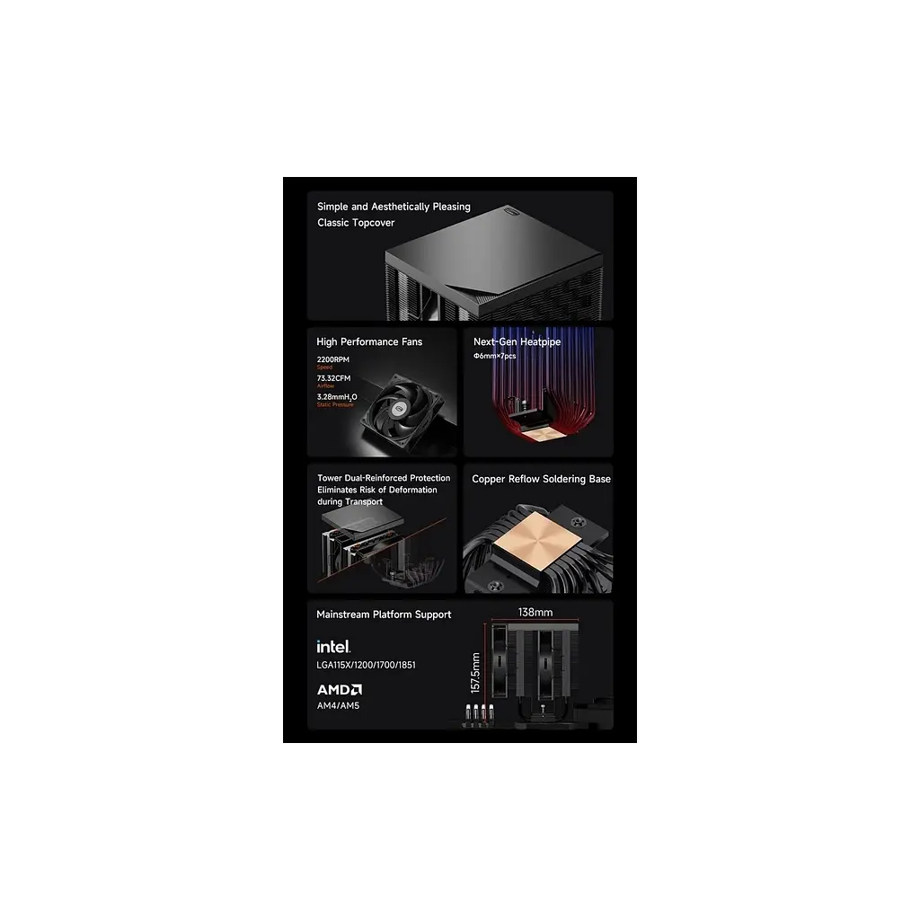 Кулер до процесора PcCooler Охолоджувач для процесора PсCOOLER RT720 TC BK чорний IntelLGA 115X/12 (RT720 TC BK) - фото 12