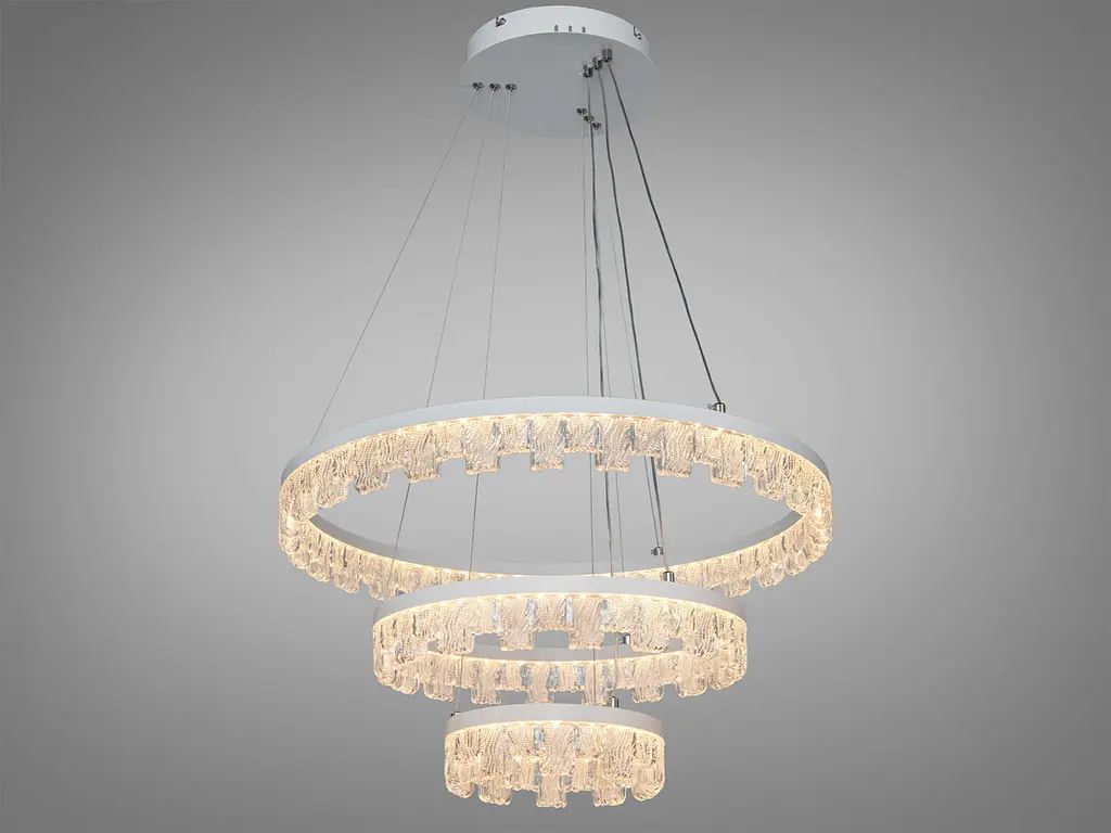 Стильная подвесная LED-люстра для зала Diasha MD78201/600+400+200WH, біла, 105W, Ø60 см, 3 кільця - фото 6