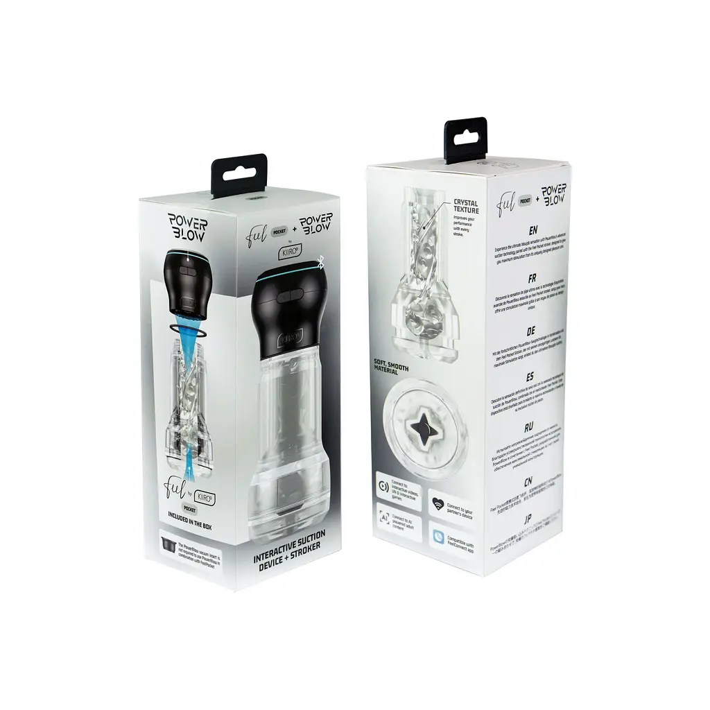 Мастурбатор Kiiroo Feel Pocket Crystal зі всмоктувальною інтерактивною насадкою PowerBlow Combo Set - фото 8