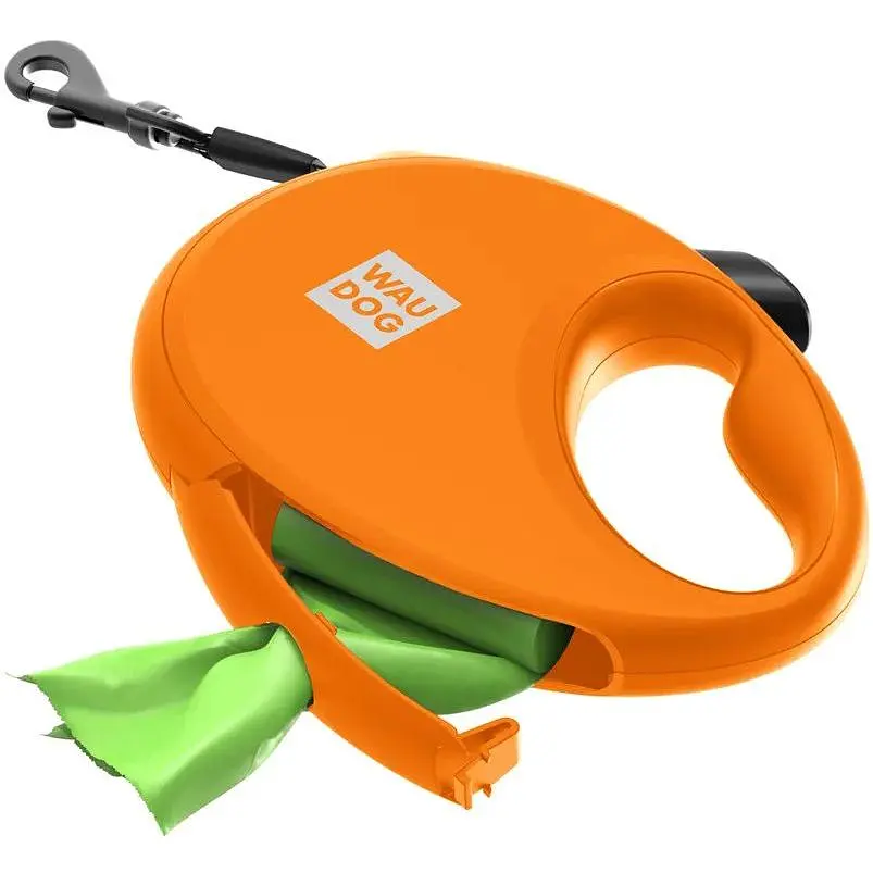 Повідець-рулетка для собак Waudog R-leash з контейнером для пакетів, світловідбивна стрічка, S, до 12 кг, 3 м, помаранчевий - фото 5