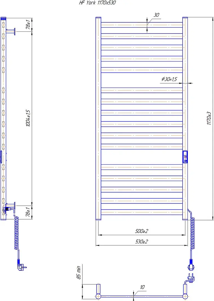 Электрический полотенцесушитель HF York 1170x530 black matte 6.1.0503.06.BM, Черный матовый, универсальное (коннектор), Электронный - фото 5