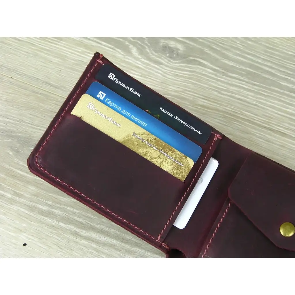 Женское портмоне GS кожаное бордовое - фото 4